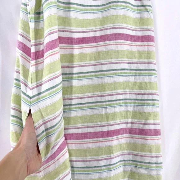 Tommy Bahama Tulum Linen Shift Dress S Coastal Resort Beach Striped Fringe - Picture 2 of 8